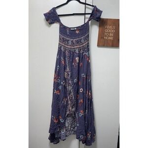 Jaase Small Blue Purplish Floral Boho Off Shoulder Smocked Midi Dress Beautiful